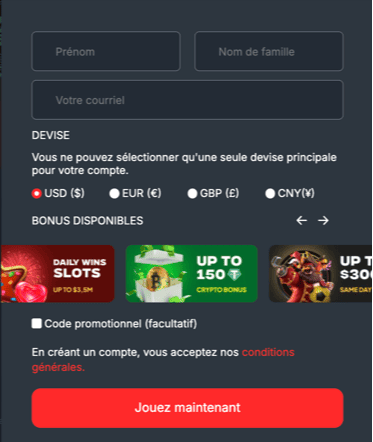S’inscrire Vodds casino